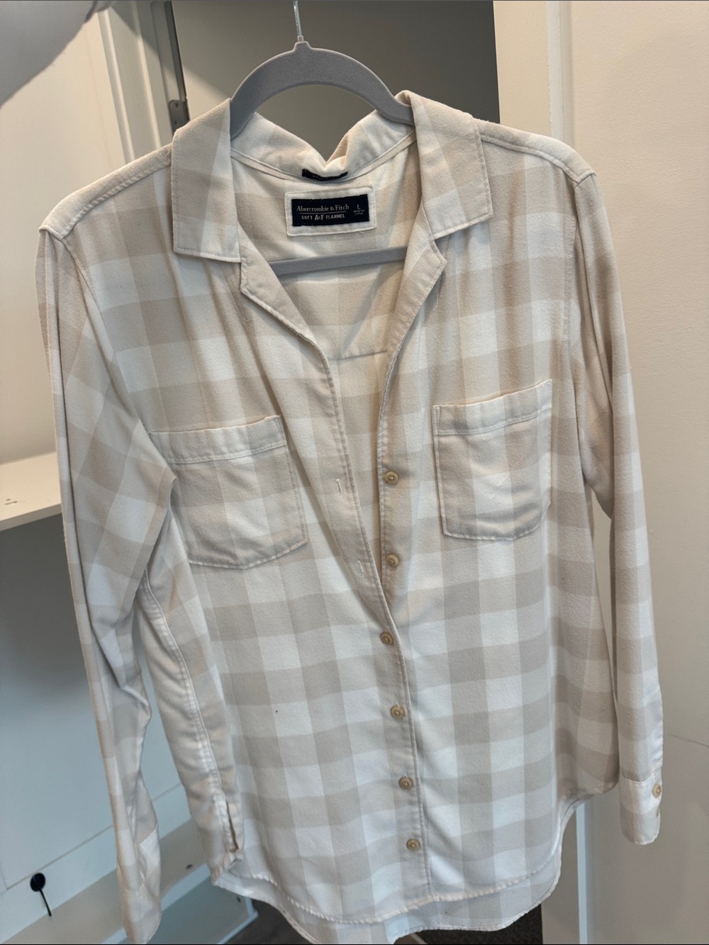 Abercrombie & Fitch Beige and White Check Casual Button-Down Shirt